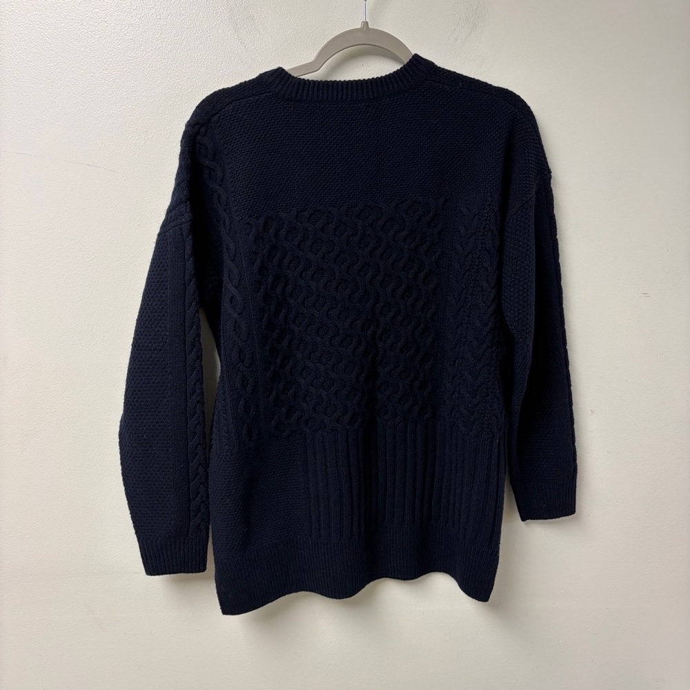 Madewell NWOT Patchwork Cableknit Tunic Crewneck‎ Navy Sweater Size Medium - Picture 7 of 7